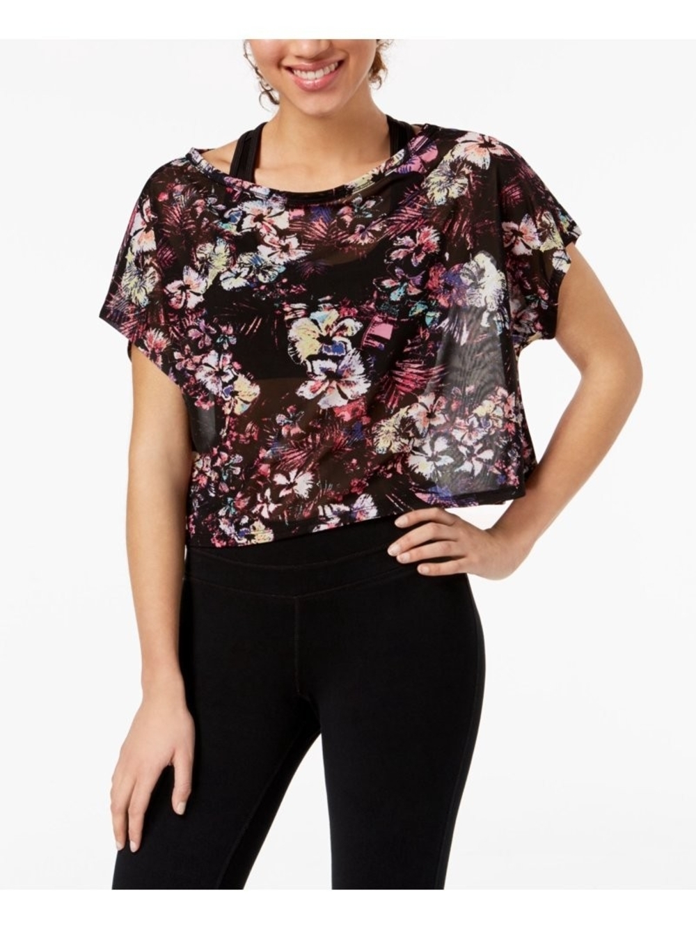 ⭐️ Material Girl Floral Mesh Crop Top - Black with Pink & Multi